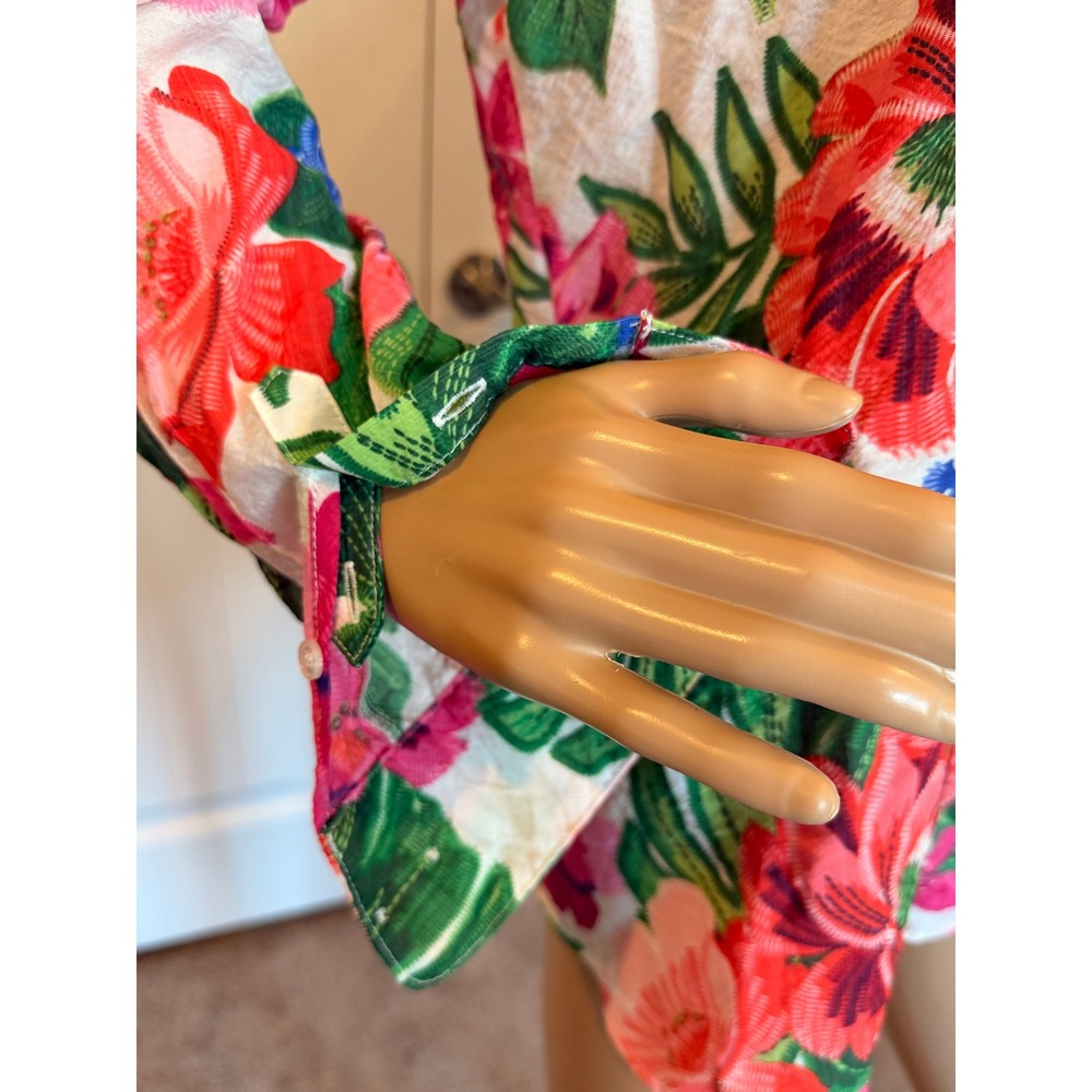 C by One Tropical Floral Button Down Shirt Pink Green XS Resort Vacation Miami - Picture 6 of 13